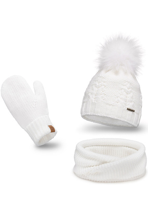 Pamami komplet czapka komin rękawiczki ocieplany biały