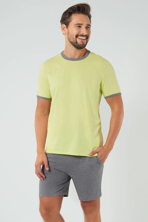 Piżama Italian Fashion Nikodem kr.r. kr.sp. limonka/śr.melanż 