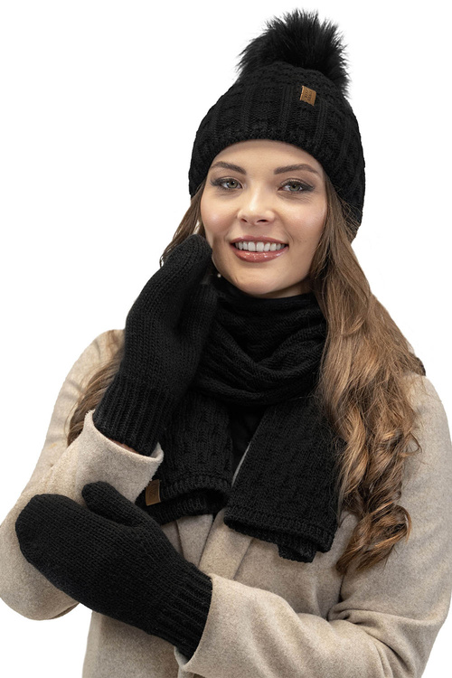Komplet czapka+szalik+rękawiczki Vivisence 7015 Kmpl+R czarny