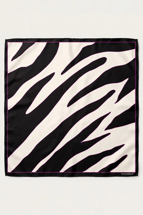 Vivisence S65-003 apaszka jedwabna ze zwierzęcym wzorem czarny/biały/zebra