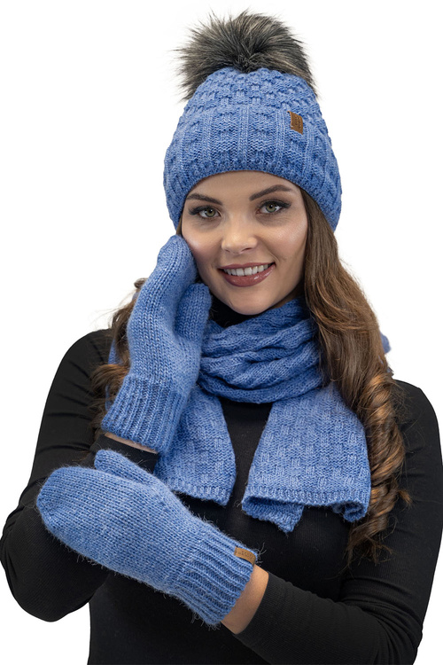 Komplet czapka+szalik+rękawiczki Vivisence 7015 Kmpl+R jeans