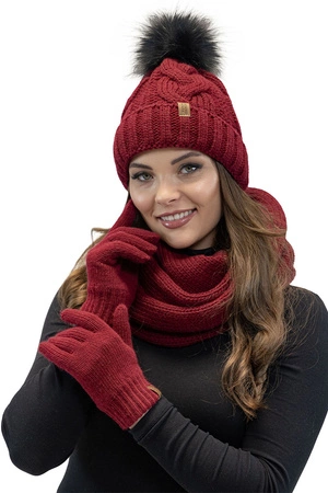 Komplet czapka+komin+rękawiczki Vivisence 7014 Kmpl+R bordowy