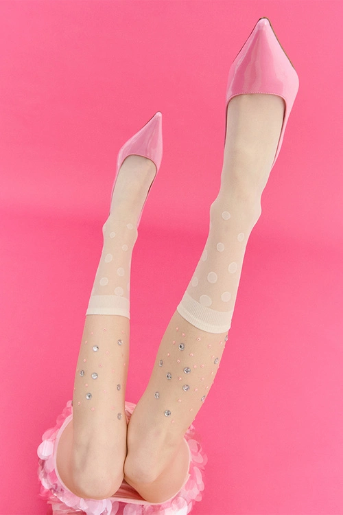 Gabriella Savi 20 DEN skarpetki rajstopowe w grochy cream