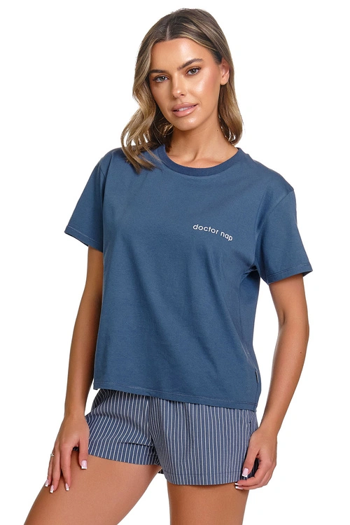 Doctor Nap PM.7423 piżama damska bawełniana z kieszeniami denim blue
