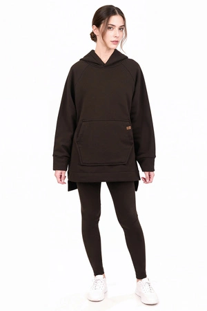 Vivisence 9207kmpl komplet bluza z kapturem, prążkowane legginsy brązowy