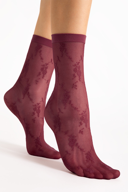Fiore Rosa 20 DEN skarpetki z kwiatowym wzorem burgundy
