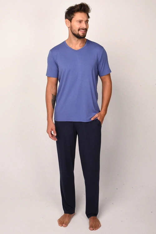 Nocna piżama Italian Fashion Dallas kr.r. dł.sp. niebieski/granat