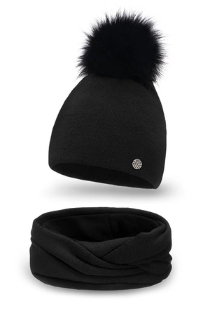 Pamami 15534+15604 komplet czapka z pomponem i komin czarny