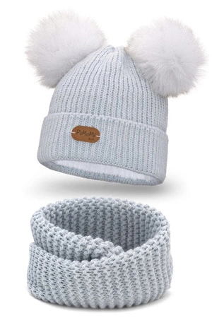 Pamami 17223+17251 komplet dziecięcy czapka z dwoma pomponami i komin lodowy