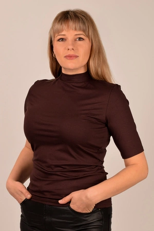 Babell Layla bluzka ze stójką i krótkim rękawem brąz