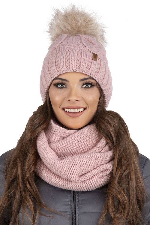 Vivisence 7014Kmpl Komplet czapka+komin, pudrowy róż