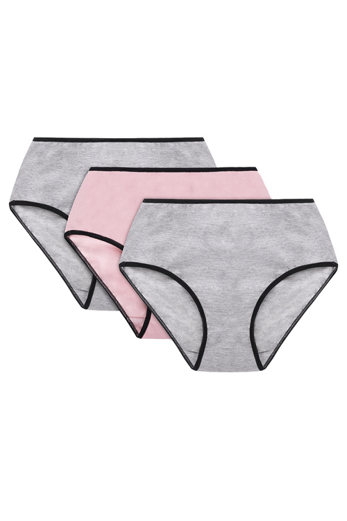 Majtki wysokie figi Vivisence 4017 3-pack gumka czarna: szary/róż/szary