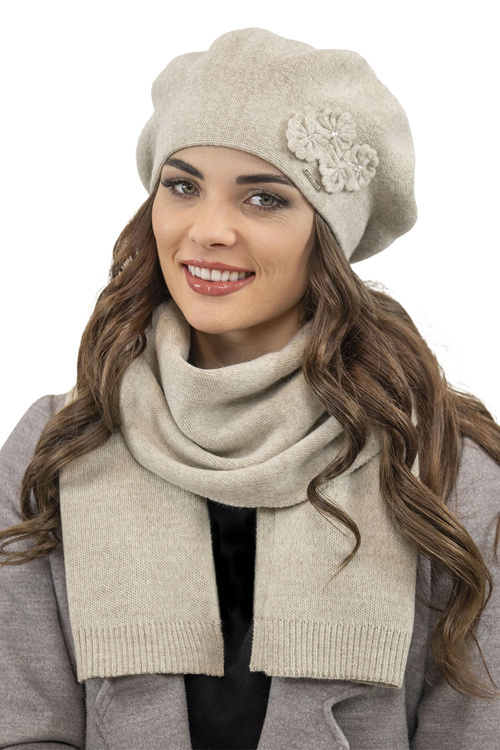 Vivisence 7006Kmpl Komplet beret+szalik, beżowy