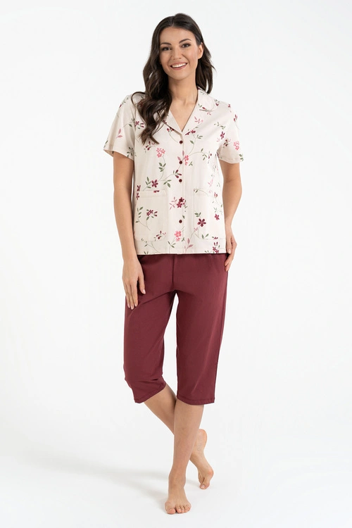 Moraj PDD4600-022 piżama koszulowa w kwiaty patt 1-bordo