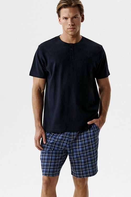 Atlantic NMP-401 piżama męska z szortami w kratę granat/denim