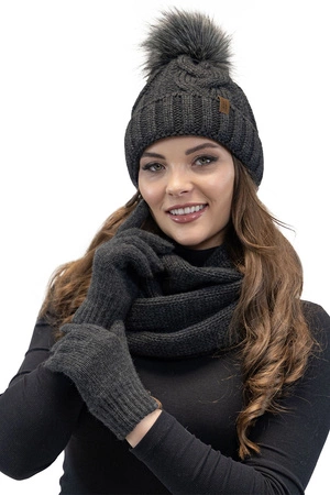 Komplet czapka+komin+rękawiczki Vivisence 7014 Kmpl+R ciemnoszary