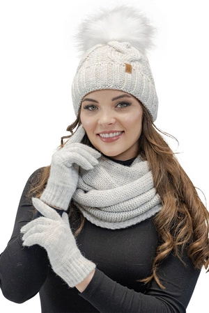 Komplet czapka+komin+rękawiczki Vivisence 7014 Kmpl+R beżowy melanż