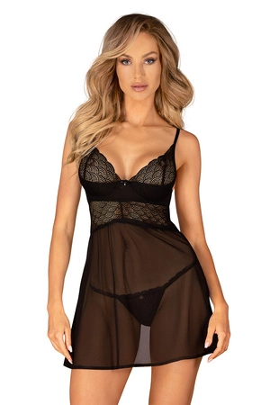 Nocna komplet koszulka + stringi Obsessive Chemeris babydoll czarny