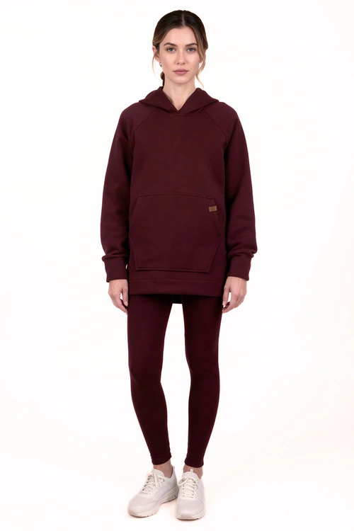Vivisence 9207kmpl komplet bluza z kapturem, prążkowane legginsy bordowy