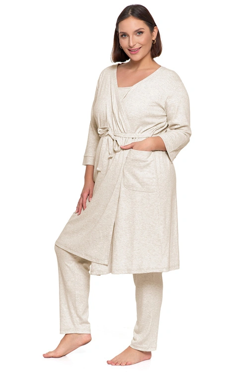 Moraj PDSZ4300-002 szlafrok krótki wiązany beige melange