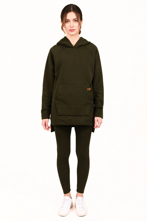 Vivisence 9207kmpl komplet bluza z kapturem, prążkowane legginsy zielony