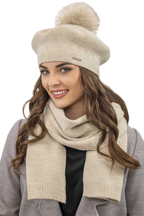 Vivisence 7035Kmpl Komplet beret+szalik, beżowy