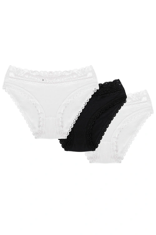 Wol-Bar Soft Lovely 3-pak Majtki figi, biały-biały-czarny