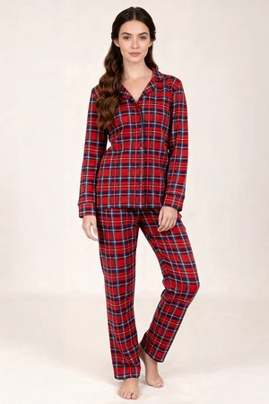 Vivisence 2067 piżama koszulowa w kratę czerwony-krata