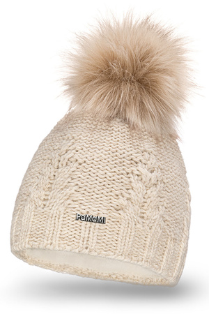 Pamami 17549 czapka dzianinowa z pomponem beżowy