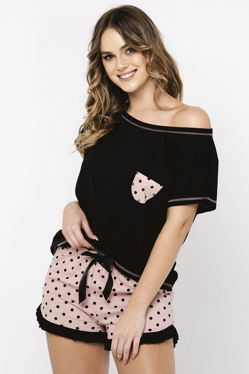 Nocna piżama Italian Fashion Buscato kr.r. kr.sp. czarny/druk