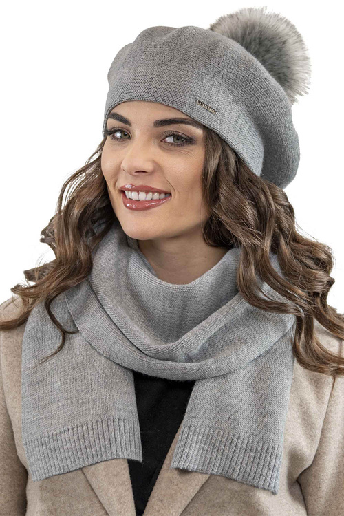 Vivisence 7035Kmpl Komplet beret+szalik, jasnoszary