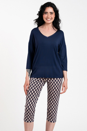 Nocna piżama Italian Fashion Milda r.3/4 sp.3/4 granat/druk 