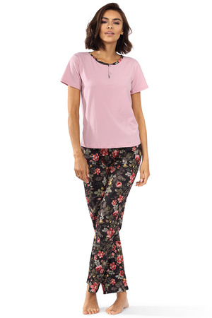 Lorin P-1517 Nocna piżama, pudrowy róż/kwiaty