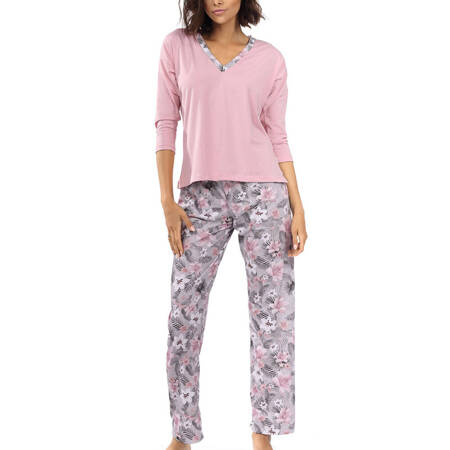 Lorin P-1514 Nocna piżama, pudrowy róż/kwiaty