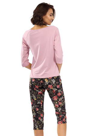 Lorin P-1516 Nocna piżama, pudrowy róż/kwiaty