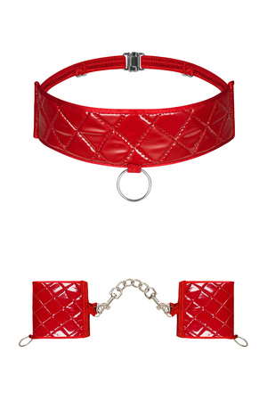 Obsessive Hunteria cuffs & chocker Akcesoria erotyczne kajdanki, czerwony