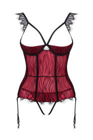 Obsessive Denissa corset and thong Gorset sexy, czarno-czerwony