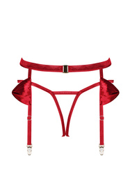 Obsessive Rubinesa garter & thong Nocna sexy kostium, czerwony